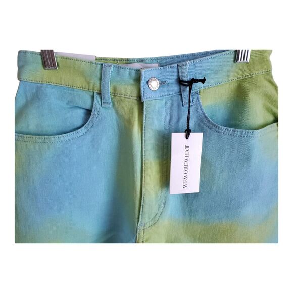 WE WORE WHAT Women's 26 Flare Bell Shorts Frayed Raw Hem Festival Tie Dye Denim - Picture 2 of 9